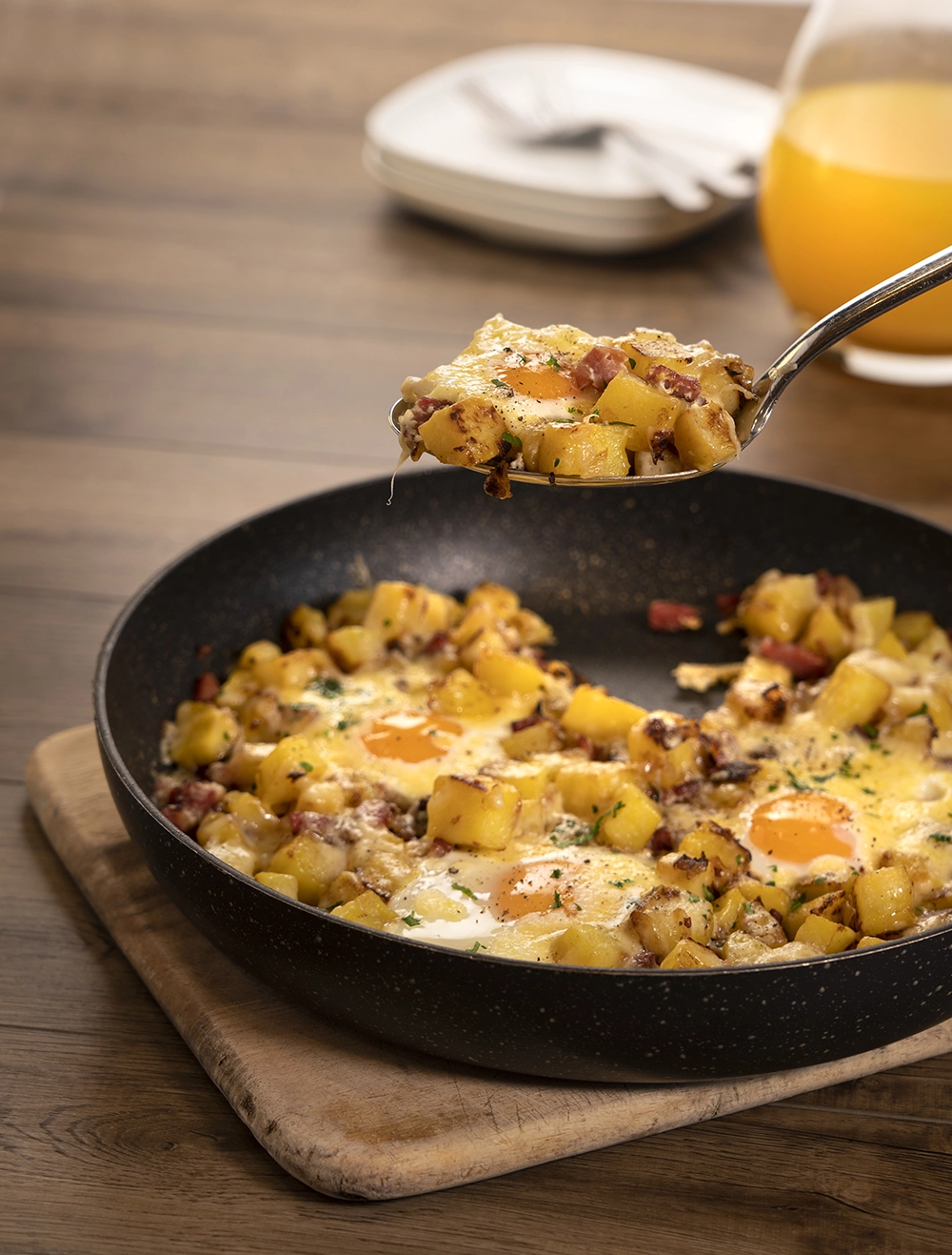 Cheesy Bacon & Egg Hash