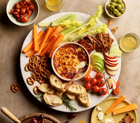 Platter of food with Applewood smoked cheddar cheese