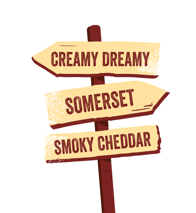 Creamy Dreamy, Somerset, Smoky Cheddar sign