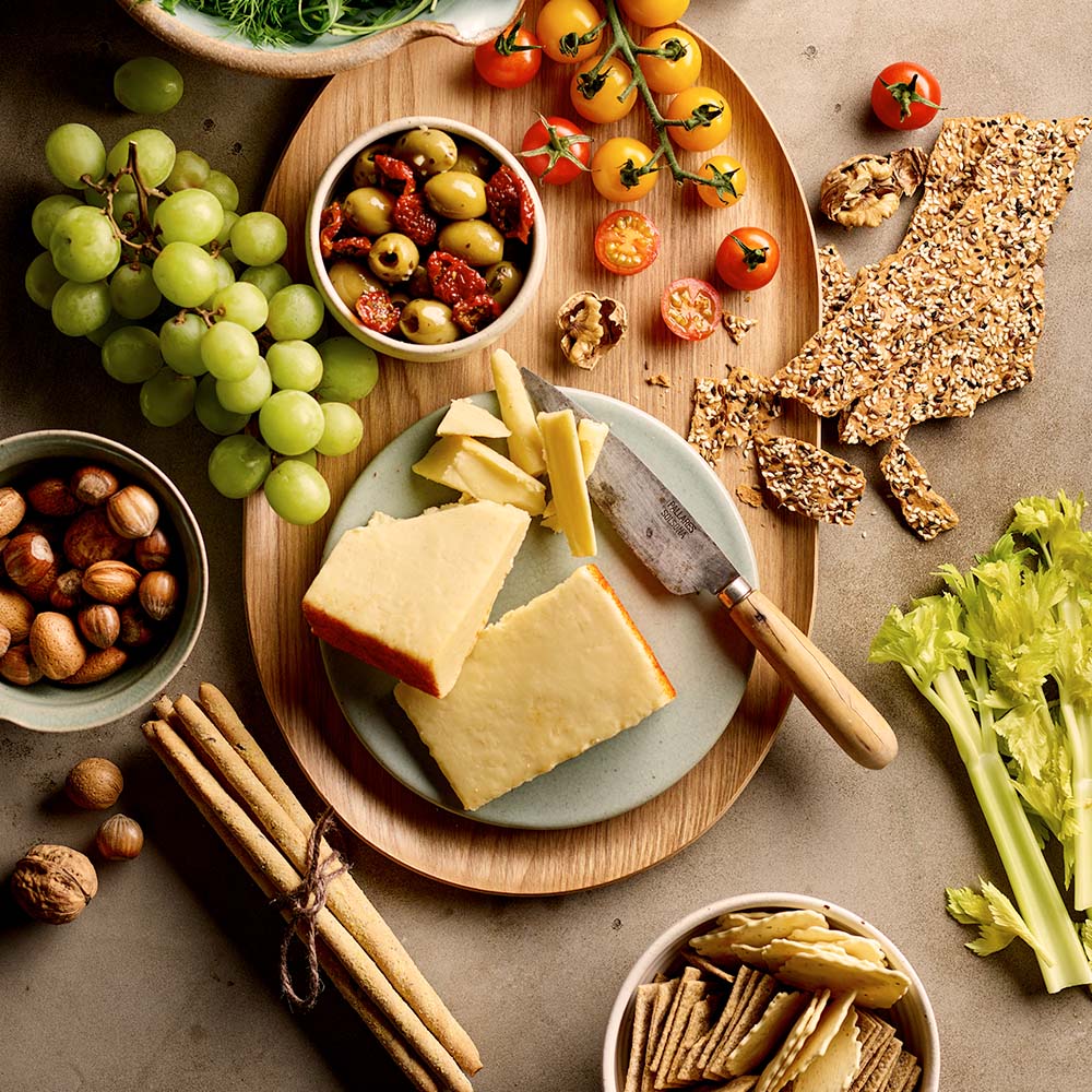 Platter of food with Applewood smoked cheddar cheese
